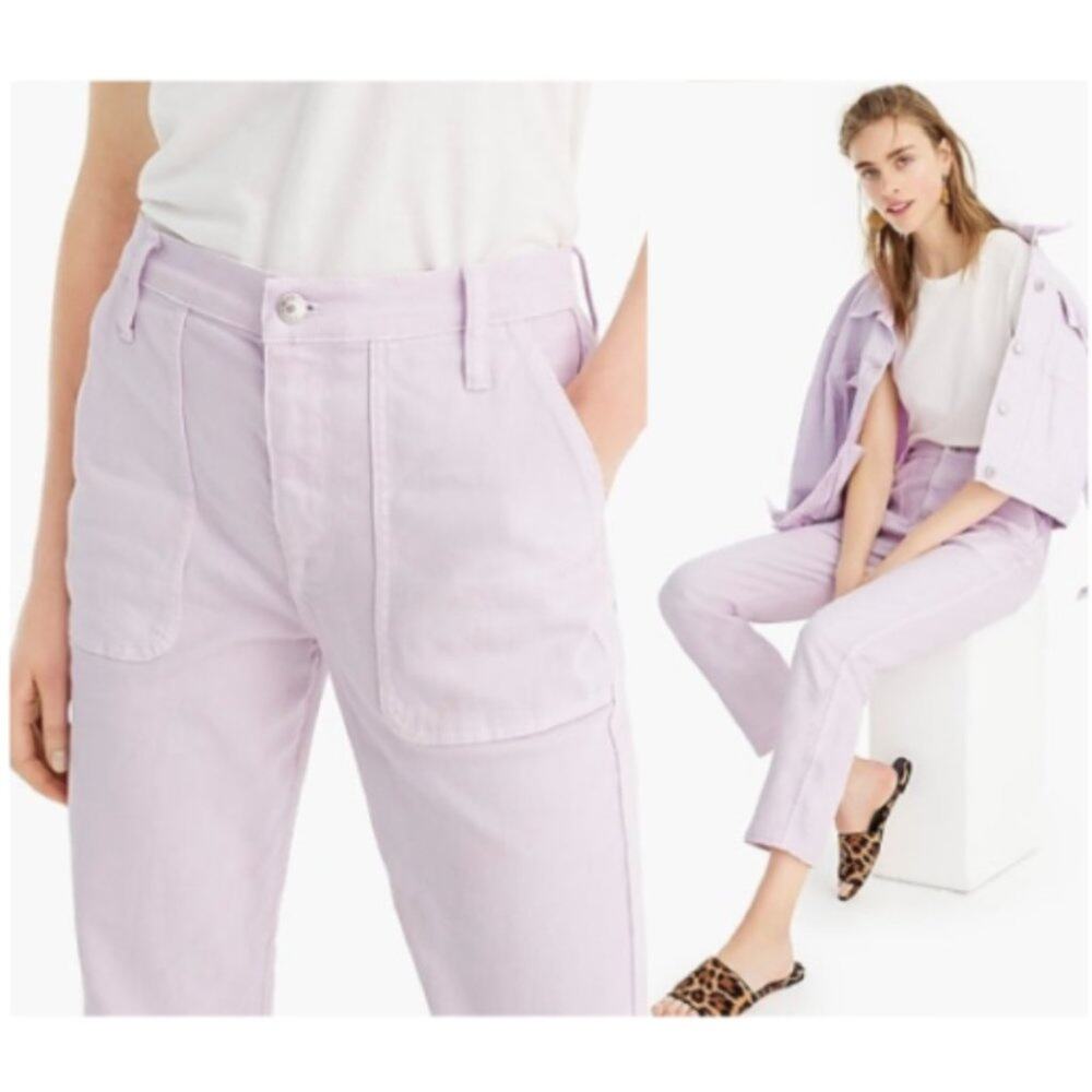 J. Crew Straight Leg Crop Jeans in Light Purple Garment Dyed Denim